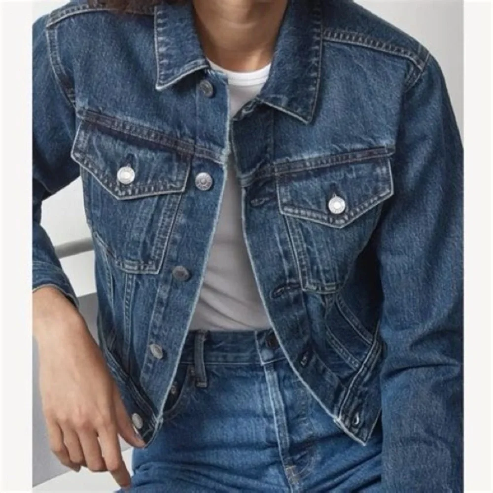 Everlane The Shrunken Denim Jacket Dark Indigo Wash Sz XL - Picture 2 of 12